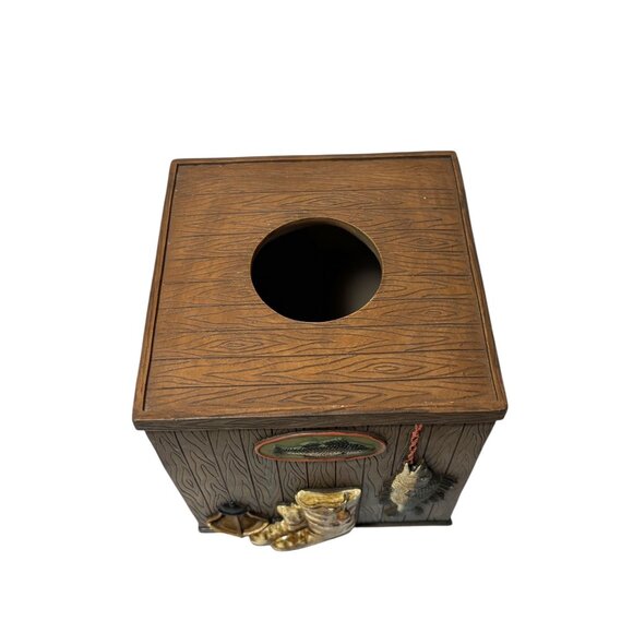 Rustic Fishing-Themed Resin Tissue Box Cover Man Cave I'd Rather Be Fishing - Picture 7 of 7